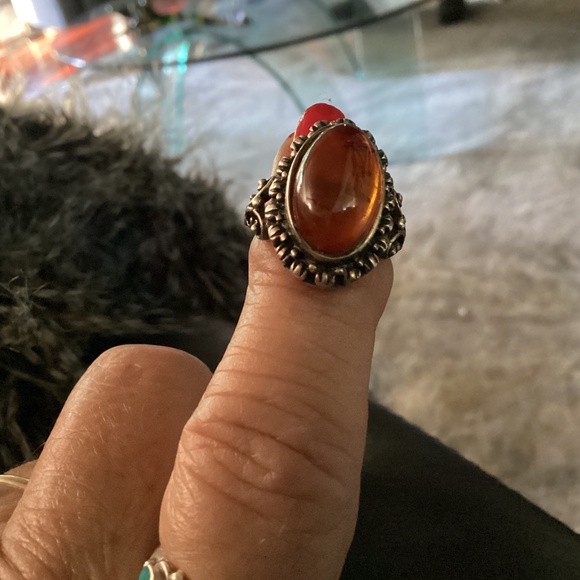 Amber sterling Victorian style ring size 5 stunning setting - Picture 12 of 15